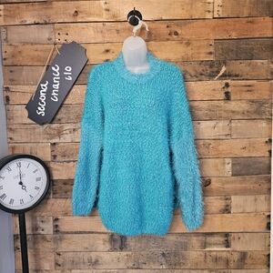 Racheal Women's Turquoise Oversized Popcorn Fuzzy Knit Sweater Size S